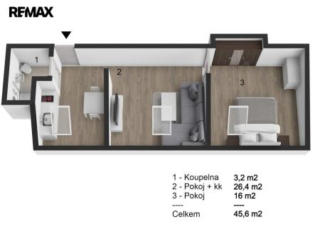 Pronájem bytu, 2+1, 45 m²
