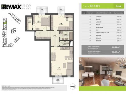 Pronájem bytu, 3+kk, 86 m²