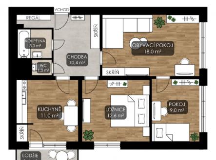 Pronájem bytu, 3+1, 69 m²