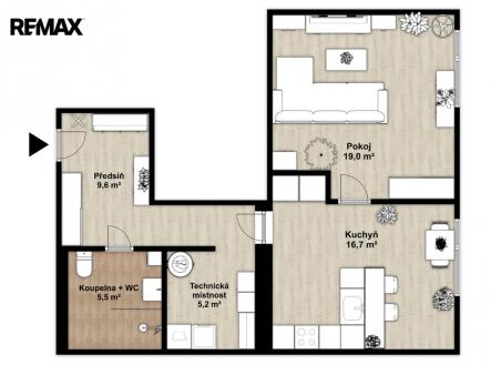 Pronájem bytu, 1+1, 56 m²