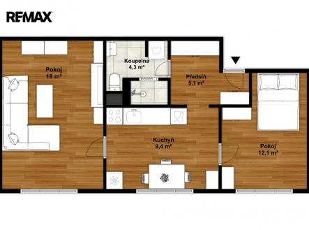 Pronájem bytu, 2+1, 48 m²