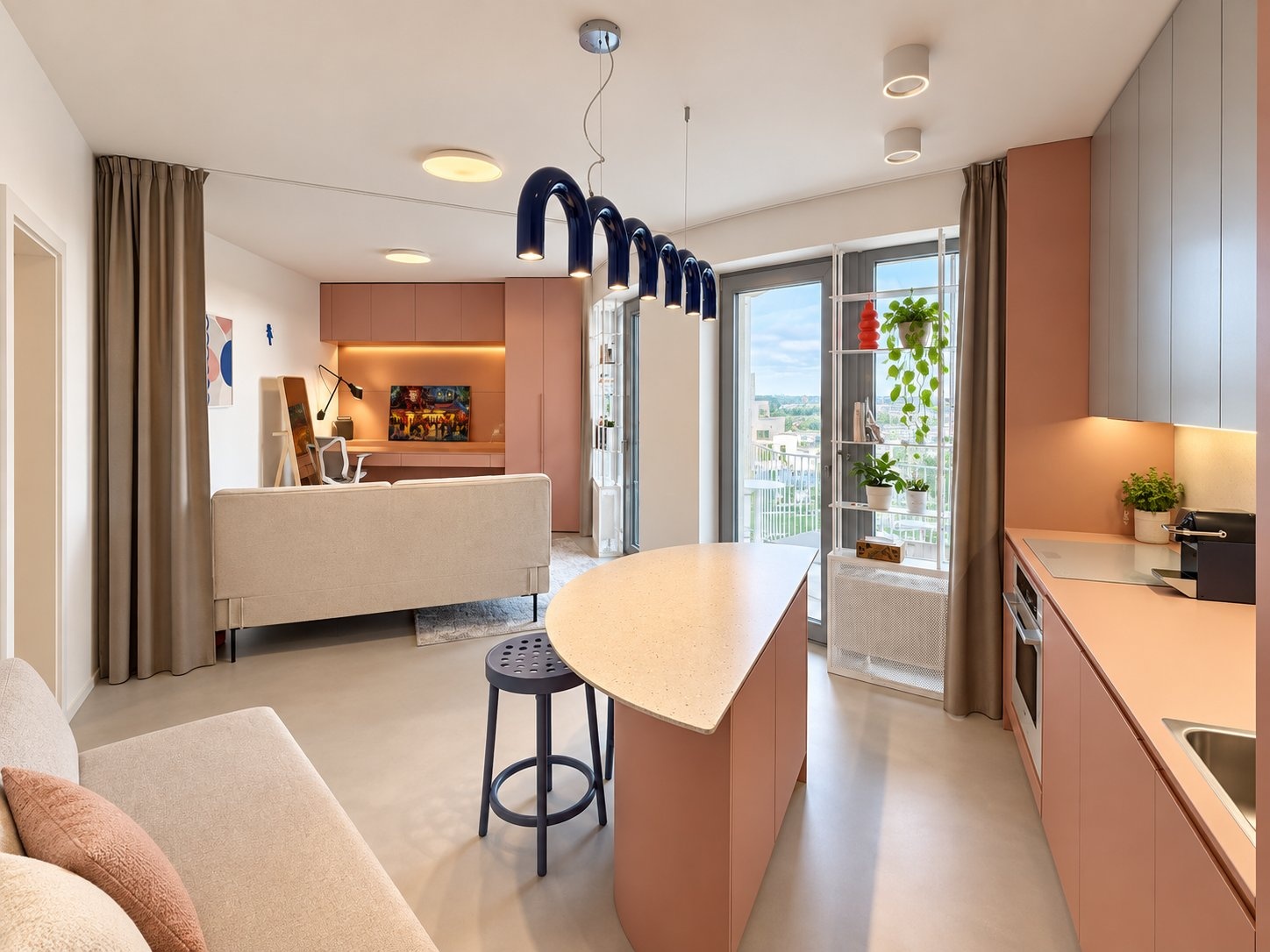 Designový byt 1+kk s možností 2+kk Panorama Jih | Interiér POSTROP | Balkon, parkování a sklep.