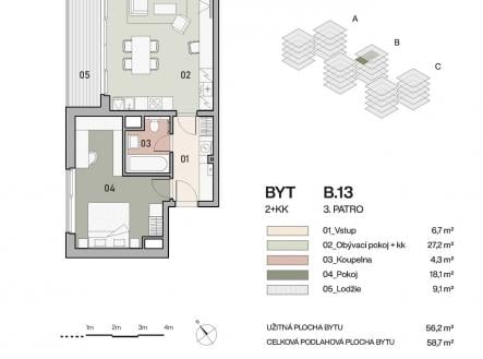 Prodej bytu, 2+kk, 58 m²