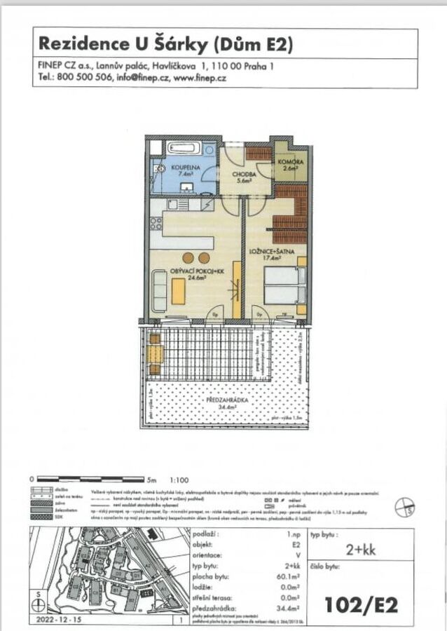 Prodej nového bytu 2+kk/Předzahrádka, 94 m2. Parkovací stání + sklep. Novostavba. Praha 6.