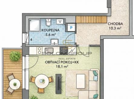 Pronájem bytu, 1+kk, 37 m²