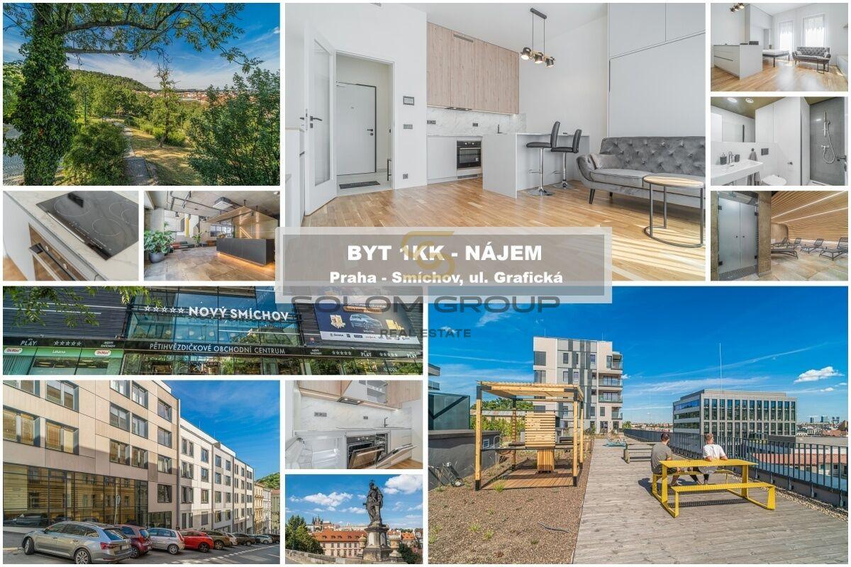 Pronájem 1kk, 30 m2, Praha 5 - Smíchov, Grafická, novostavba, zařízeno