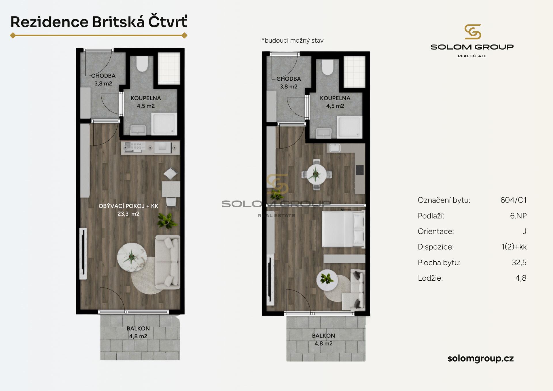 Prodej NOVÉHO bytu 1+kk/Balkon, 37,3 m² + parkovací stání, sklep, Britská Čtvrť, DV, novostavba