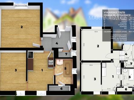 Prodej bytu, 2+1, 58 m²