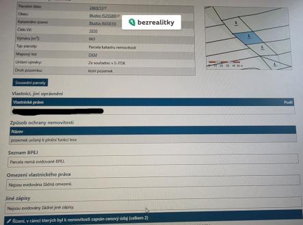 Prodej pozemku, les, 663 m²