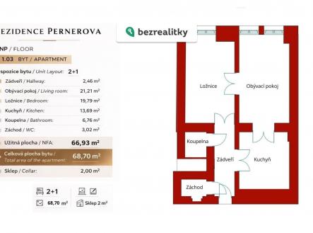 Prodej bytu, 2+1, 69 m²