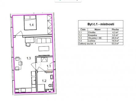 Prodej bytu, 2+kk, 53 m²