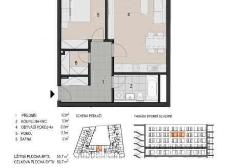 Prodej bytu, 2+kk, 59 m²