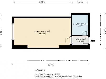 Pronájem bytu, 1+kk, 27 m²