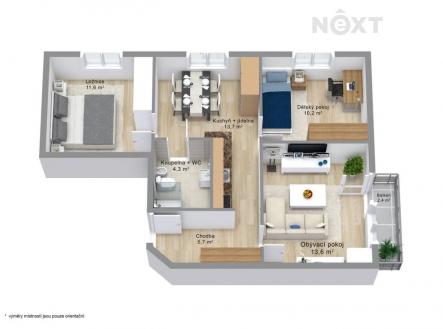 Prodej bytu, 3+1, 63 m²