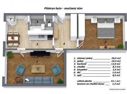 Prodej bytu, 2+1, 61 m²