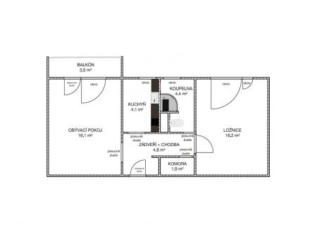 Prodej bytu, 2+1, 47 m²