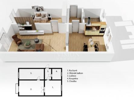 Prodej bytu, 2+1, 53 m²