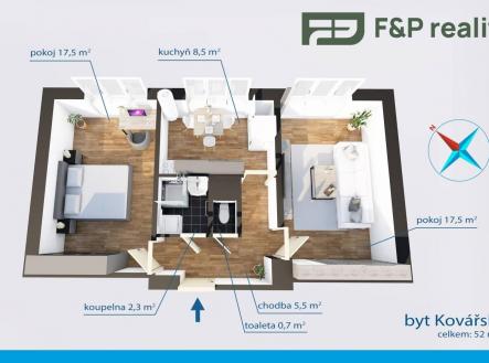 Pronájem bytu, 2+1, 52 m²
