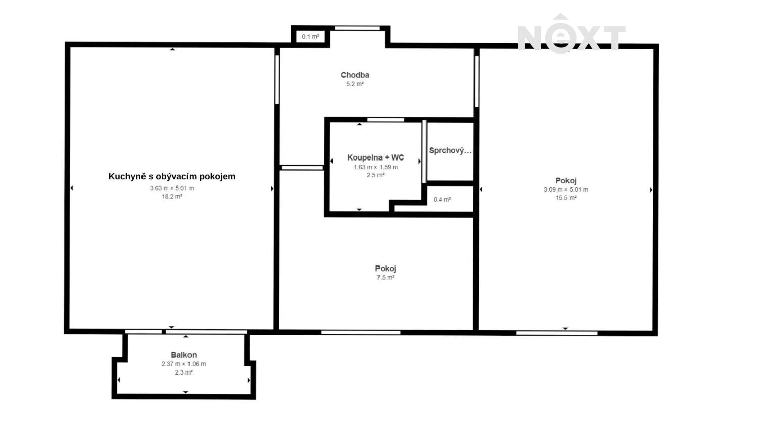 Prodej byt 3+kk, 50㎡