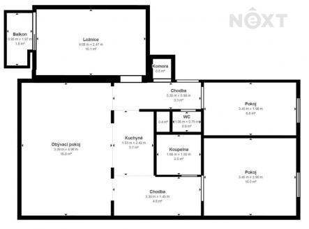 Prodej bytu, 4+1, 63 m²