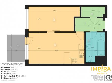Pronájem bytu, 2+kk, 50 m²