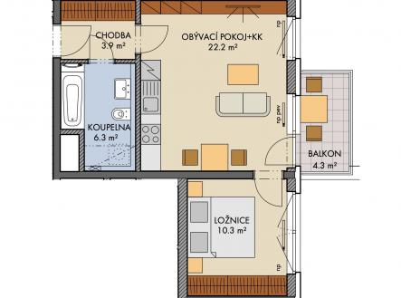 Pronájem bytu, 2+kk, 47 m²