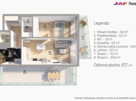 Pronájem bytu, 2+kk, 90 m²