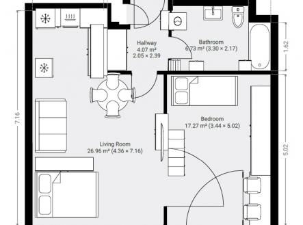 Pronájem bytu, 2+kk, 55 m²