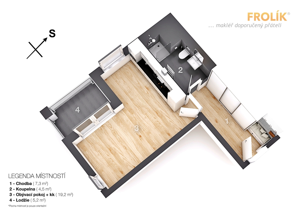 Nový byt 1+kk s lodžií a garážovým stáním - Praha 6, Ruzyně - Stočesova - Byty u Šárky - půdorys