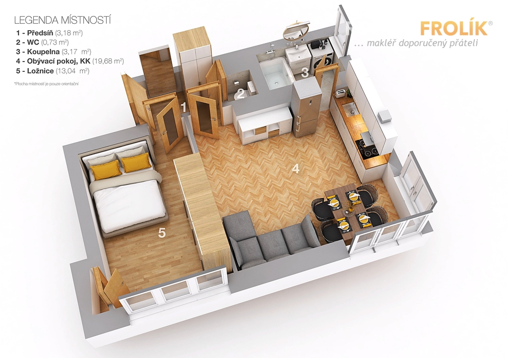 Zařízený byt 2+kk - Praha 6, Břevnov - Patočkova - půdorys