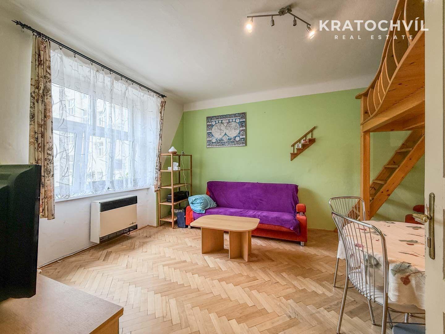 Pronájem bytu 2+kk, 48 m², Praha 3 – Žižkov, balkon, parkety, patro na spaní